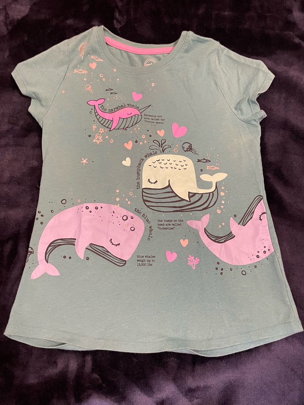 wonder nation Teal Short Sleeve Tee with Pink & Cream Whale Graphics